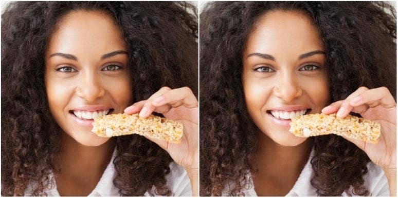stop binge eating cycle woman eating cereal bar