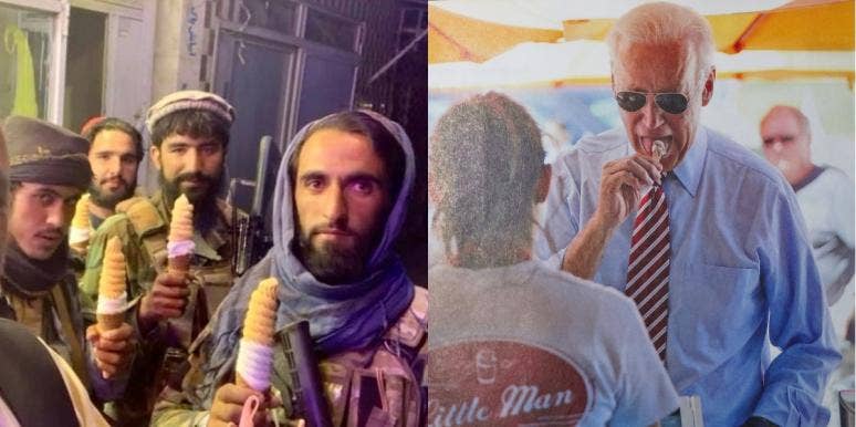 Is The Picture Of Taliban Eating Ice-Cream A Message To Biden? Taliban Joe Biden Eating Ice Cream