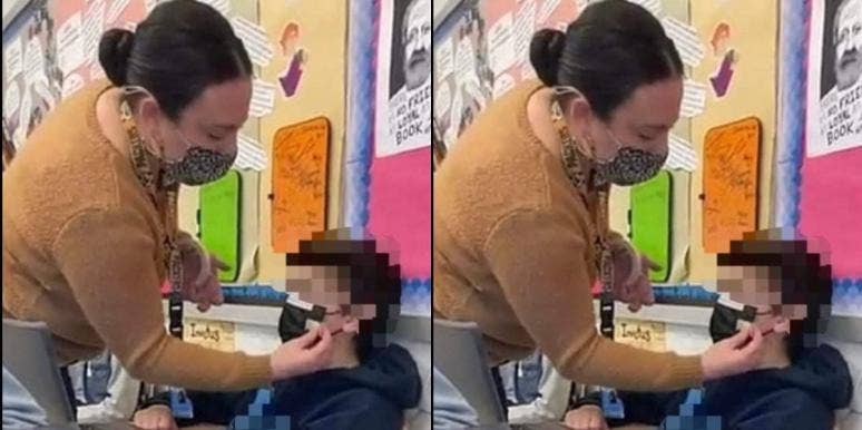 Viral Photo Of Teacher Taping Mask To Student's Face Outrages Parents teacher taping mask to male students mouth