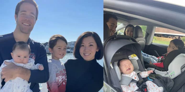 Tesla Autopilot Helps Couple Deliver Baby On Their Way To Hospital Yiran, Keating, Rafa, and Maeve Lily Keating inside Tesla