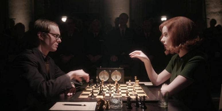 The Queen's Gambit scene from the Netflix show "The Queen's Gambit"