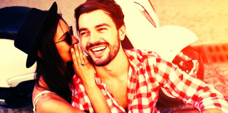 15 Things Men Like To Hear From Women woman whispering things men love to hear into boyfriend's ear