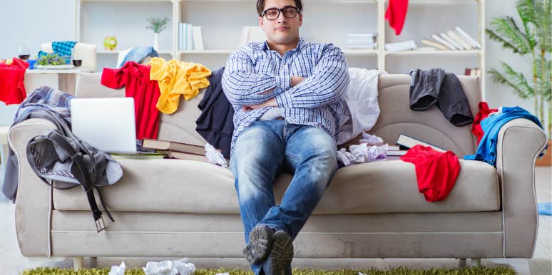 Dad relaxing in a messy house