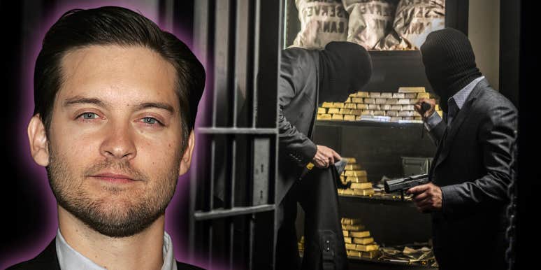 Tobey Maguire Is No Nepo Baby — His Father Robbed A Bank Tobey Maguire against a background showing a bank robbery