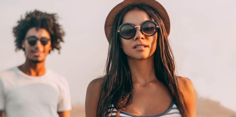 Attracting unhealthy love couple on beach