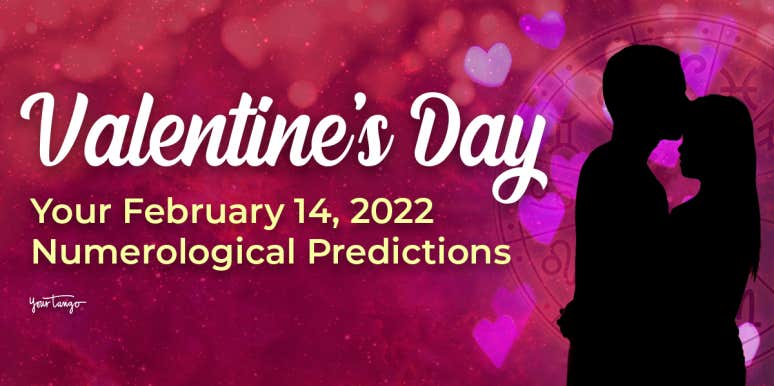 Valentine's Day Numerogical predictions shadow silhouette of couple with pink background