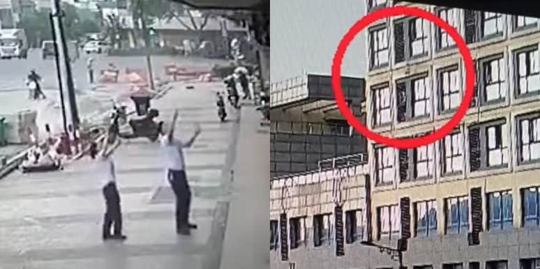 Video Shows The Moment A Man Caught A Toddler Falling Out Of A Window China video girl falling