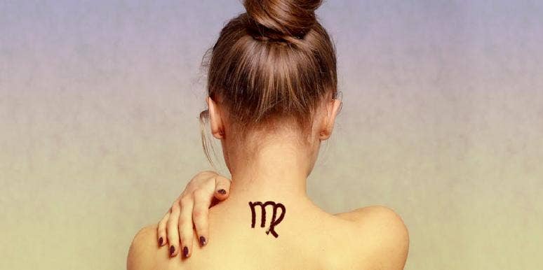 woman with virgo tattoo on her neck