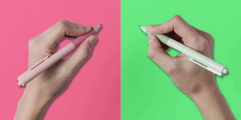9 Ways Right- And Left-Handed People Are Very Different left hand and right hand with pens