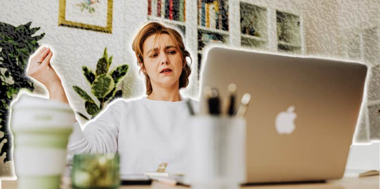 Woman annoyed while working 