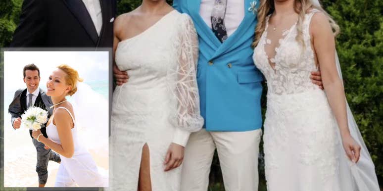 Woman Dresses In All White As A Wedding Guest bride and groom