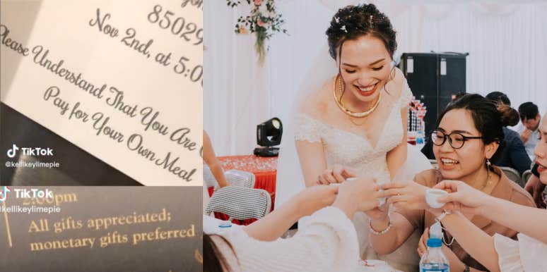 Wedding Guest Shares Invitation Asking Guests To Pay For Their Own Meals But Give Cash Gifts Wedding invitation, Bride with wedding guests