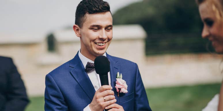 Brother Asks If He's Wrong For Objecting To Sister's Wedding After She Cheated On His Best Friend Man giving speech at wedding