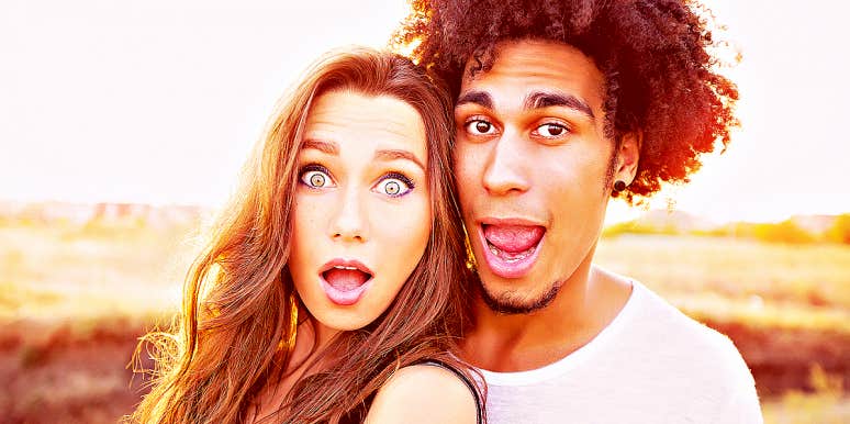 10 Weird Things People Do On First Dates That You Should Avoid young couple looks surprised outdoors