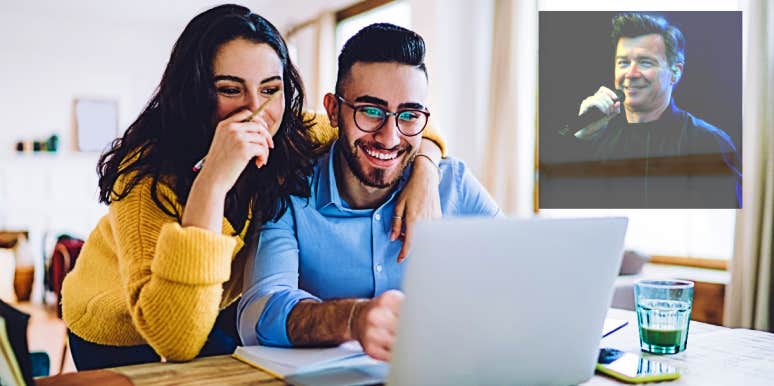 What Is Rick Rolling? 12 Best Rick Rolls Ever + 12 To Send couple watching rick rolls on computer and laughing