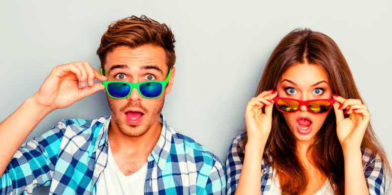 What People Get Wrong About Marriage, According To Esther Perel couple looking surprised about what they get wrong about marriage