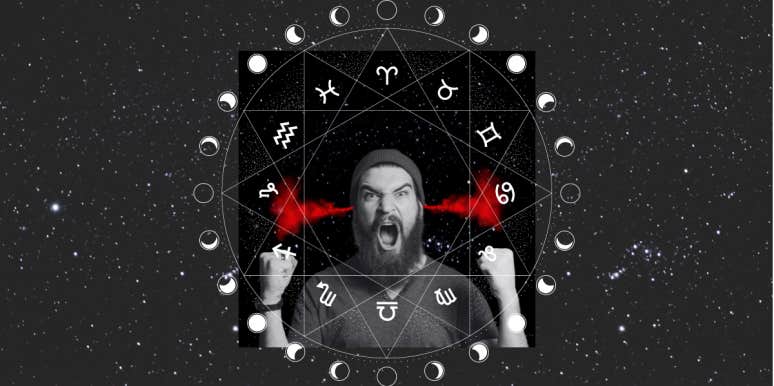 angry man and astrology wheel