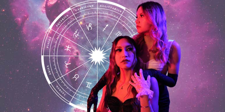 Why You Keep Attracting The Same Zodiac Sign woman holding another woman's shoulders, zodiac wheel
