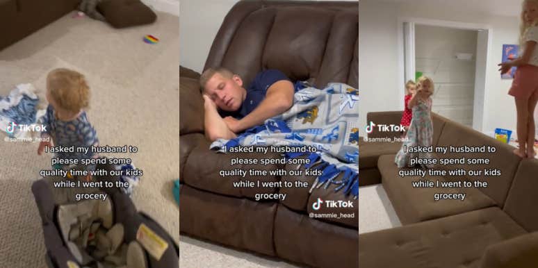 Wife Exposes Husband For Falling Asleep After She Asked Him To Spend 'Quality Time' With Their Kids Husband asleep TikTok