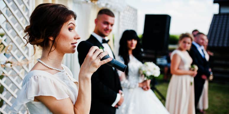 Woman Brought Up Groom's Former Crush In Wedding Speech woman giving speech at a wedding