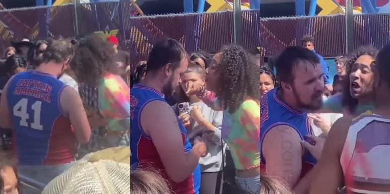 Woman Yells At Man Who Took Pictures Of Her Daughter In Amusement Park Line Amusement park argument video