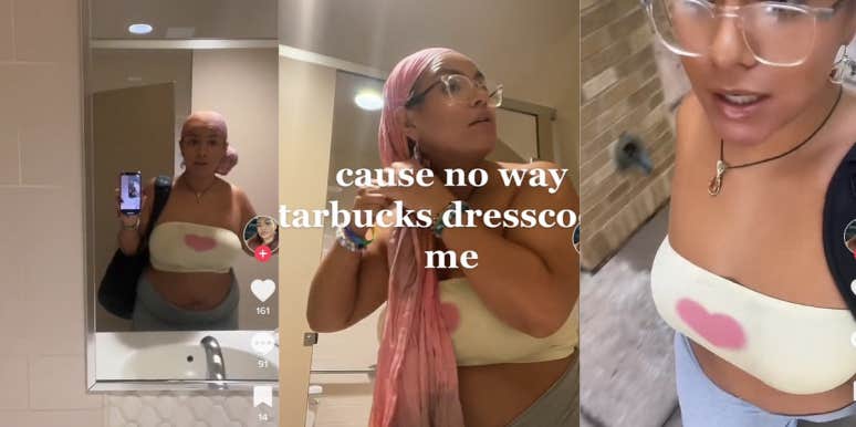 Woman On TikTok Says She Was Kicked Out Of Starbucks After She Refused To Change Into A 'Full Shirt' woman, starbucks, dress code