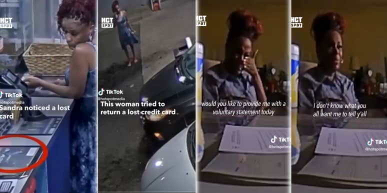 woman finding and returning credit card and being questioned by police