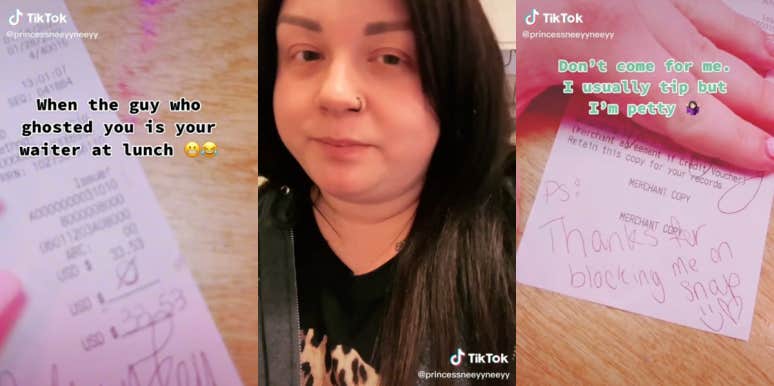 Woman Goes Viral After Giving Her Server A $0 Tip Because He Blocked Her On Snapchat Woman on TikTok receipt