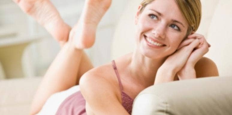 woman happy home alone