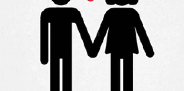 heart between cartoon couple