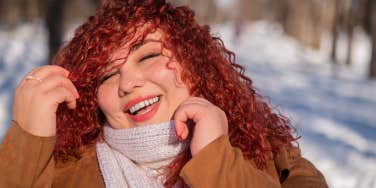 smiling girl in snow