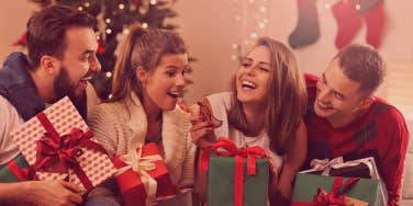 friends exchanging gift for christamas 