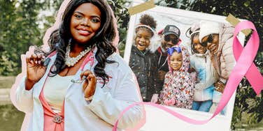 Author in lab coat, and her family 