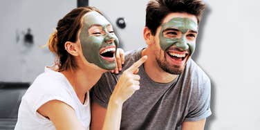 Man embracing his feminine side, mud masks with partner 