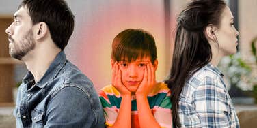 Parents marriage ends and kid is thinking about the divorce.