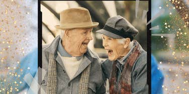 Old couple celebrates their long-term love.