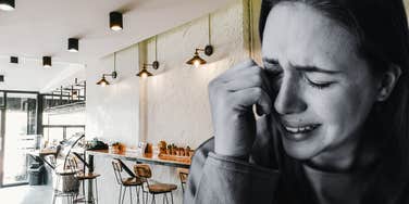Woman crying in public