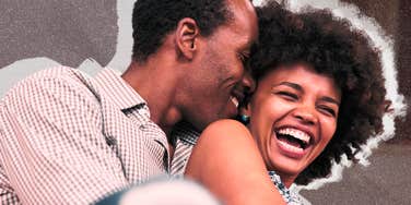 Affectionate couple learns intimate cuddling positions.