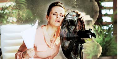 Woman experiencing hot flashes at work, perimenopause symptoms