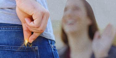 Married person hides ring from happy marriage to cheat on someone they love.
