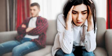 Overlooked warning signs stressed woman realizes she is in abusive relationship