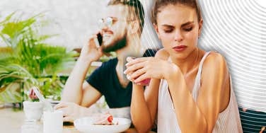 Woman realizing she is second to his phone