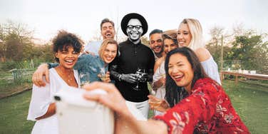 Toxic person with many friends around him