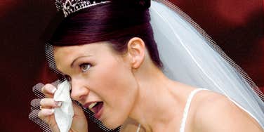 Bride is crying and becomes irrational about her wedding.