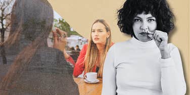 Woman, zipping lips. Things you should never say to a friend who's child as an addiction