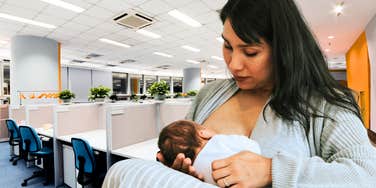 Woman breastfeeding and being fired.