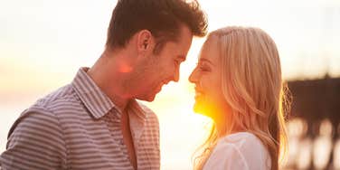 Strong woman lets man know she is interested.