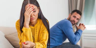 Upset woman wants to break up with her boyfriend