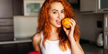 Healthy American woman taking care of herself. 