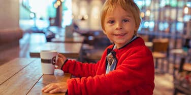 toddler in coffee shop